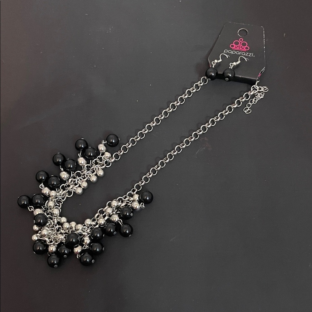 Paparazzi Dazzling Black and Silver Necklace with Earrings - Picture 2 of 7